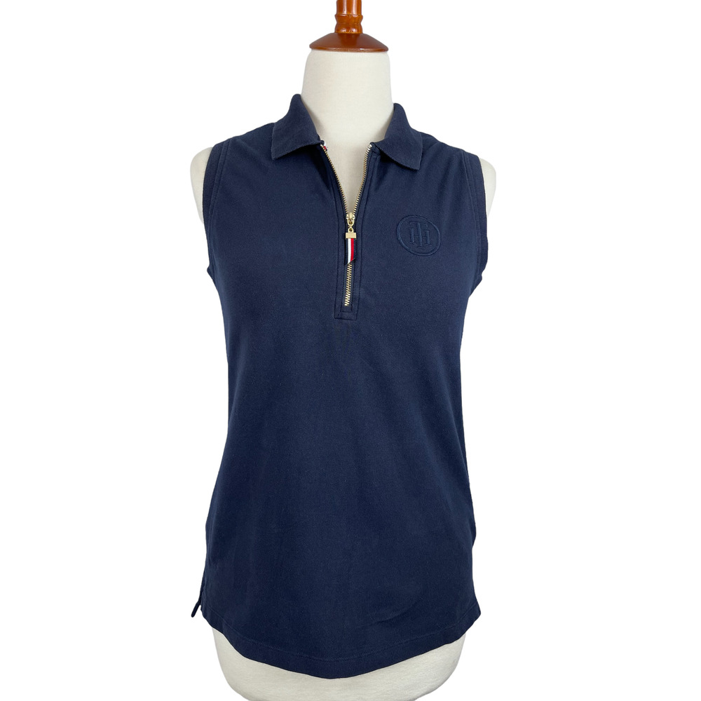 Tommy Hilfiger Women's Navy Blue Half Zip Sleeveless Polo Size Small